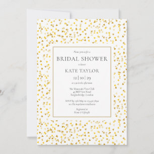 Convites Chá de Noiva Confetes Corações Dourados