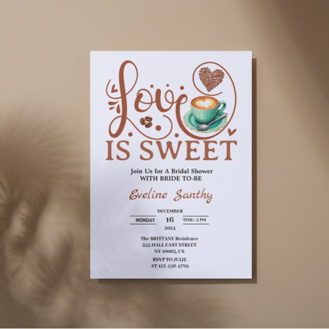 Convites Chá de Noiva Coração Cappuccino Amor Doce (love is sweet bridal shower invitations vintage dessert rustic coffee theme heart brown )