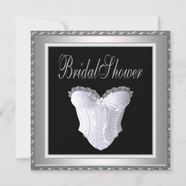 Convites Chá de Noiva Corset Preto Branco (Frente)