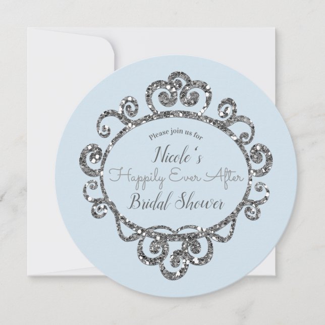 Convites Chá de Noiva da Princesa com Brilho de Prata (Frente)