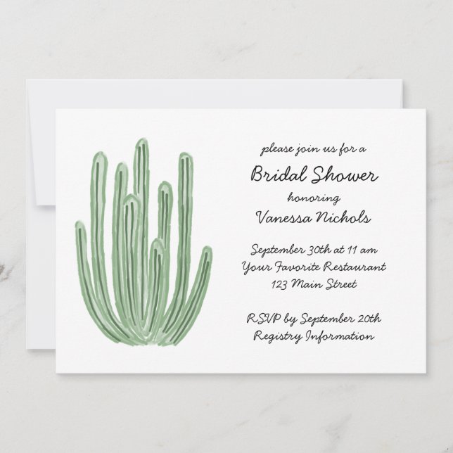 Convites Chá de Noiva de Cactus Candelabro em Aquarela (Frente)