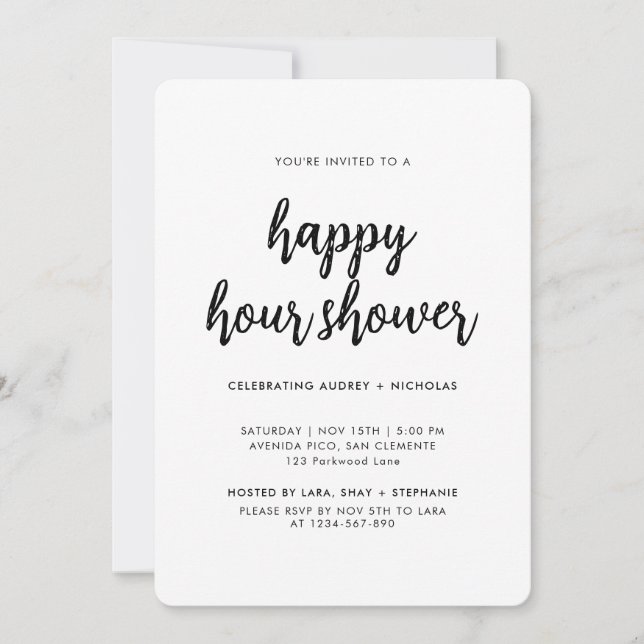 Convites Chá de Noiva de Casal Moderno Simples Happy Hour (Frente)