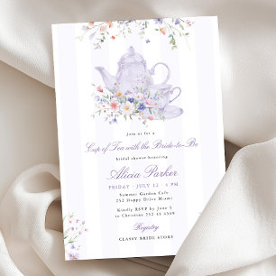 Convites Chá de noiva de festa de chá floral roxo vintage