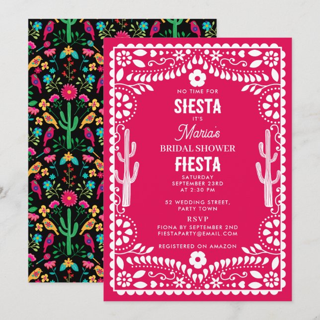 Convites Chá de Noiva de Festa Floral Tradicional Mexicana (Frente/Verso)