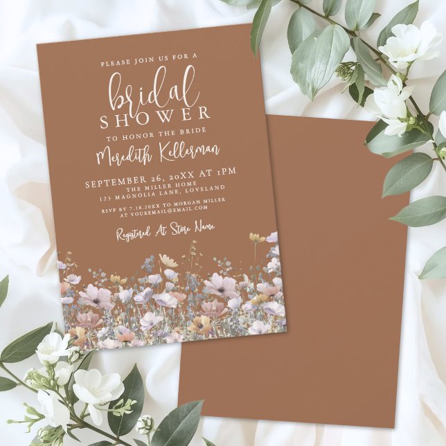 Convites Chá de Noiva de Flores Silvestres de Terracota (Terracotta Wildflower Bridal Shower Invitation)