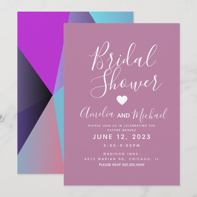 Convites Chá de Noiva de Formas Geométricas Roxas (Frente/Verso)