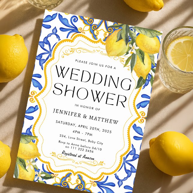 Convites Chá de Noiva de Limão de Verão Mediterrâneo (Summer Lemon Wedding Shower Mediterranean Invitation)