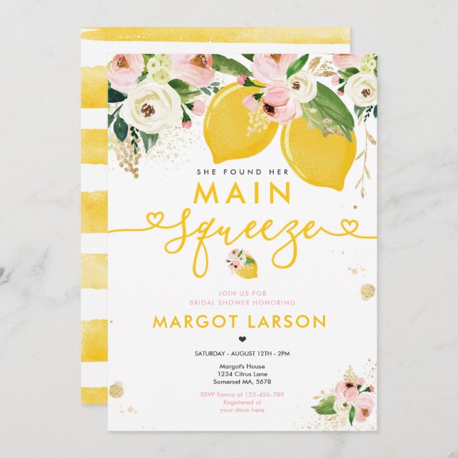 Convites Chá de Noiva de Limão Floral Esmagamento de Limão  (Frente/Verso)