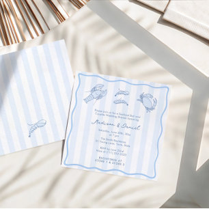 Convites Chá de Noiva de Mariscos Desenhados à Mão na Moda