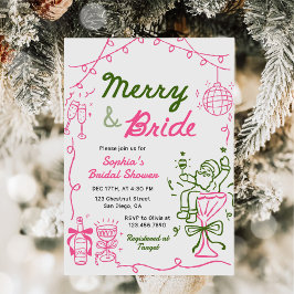 Convites Chá de Noiva de Natal Desenhado à Mão Merry & Brid