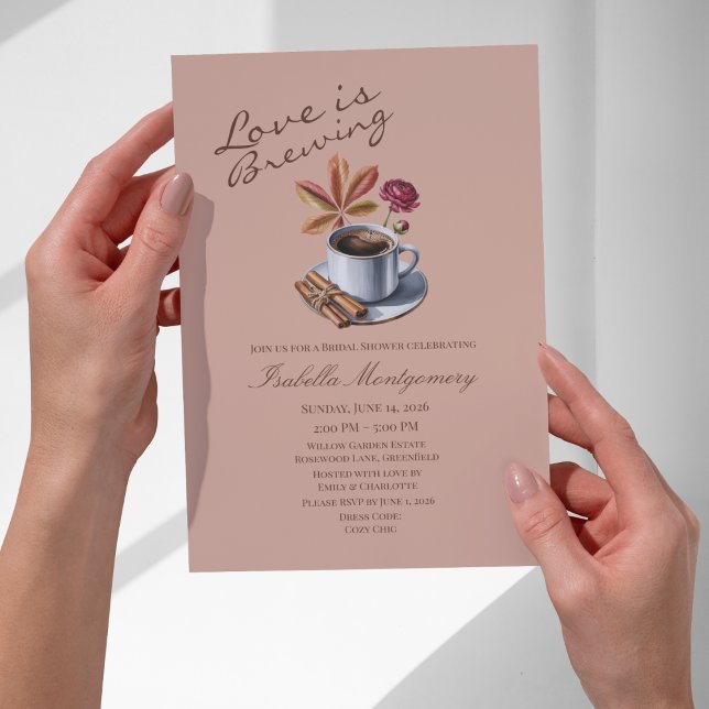 Convites Chá de Noiva de Outono com Tema Amor em Fermentaçã (Love Is Brewing Themed Fall Coffee Bridal Shower Invitations
)