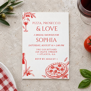 Convites Chá de Noiva de Pizza Prosecco Terracotta Italiano