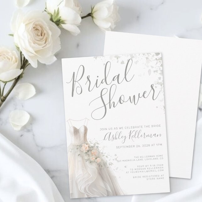 Convites Chá de Noiva de Vestido de Noiva Elegante (Elegant Wedding Dress Bridal Shower Invitation )