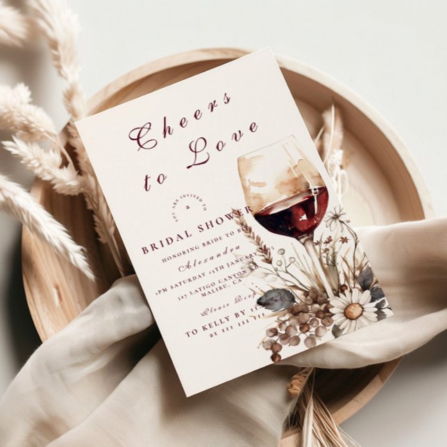 Convites Chá de Noiva de Vinho Tinto Romântico (Criador carregado)