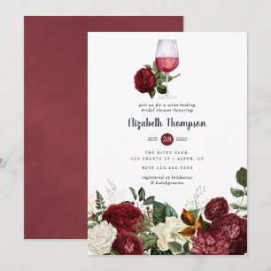 Convites Chá de Noiva Degustação de Vinho Floral Vermelho B