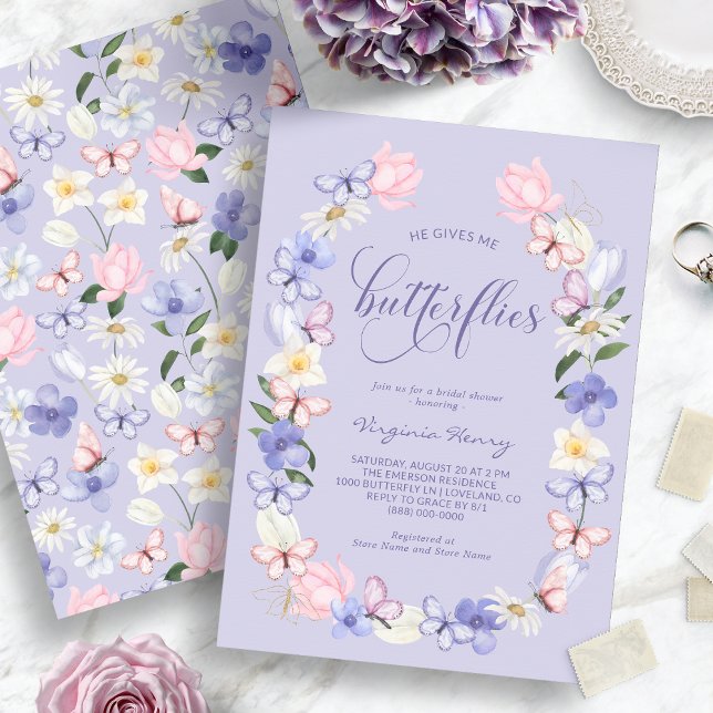 Convites Chá de Noiva Ele Me Dá Borboletas no Estômago (Pink Butterflies Bridal Shower Invitation
)