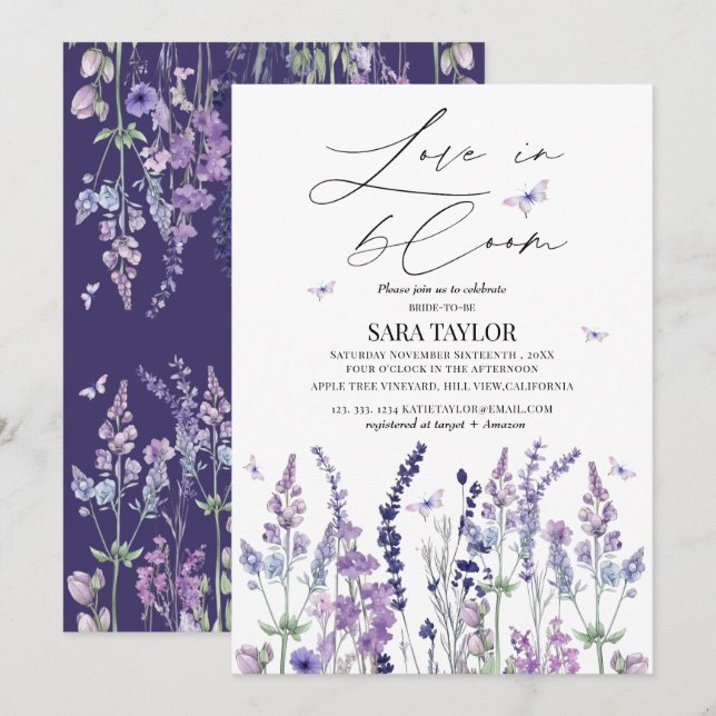 Convites Chá de Noiva Elegante Amor em Flor (Frente/Verso)