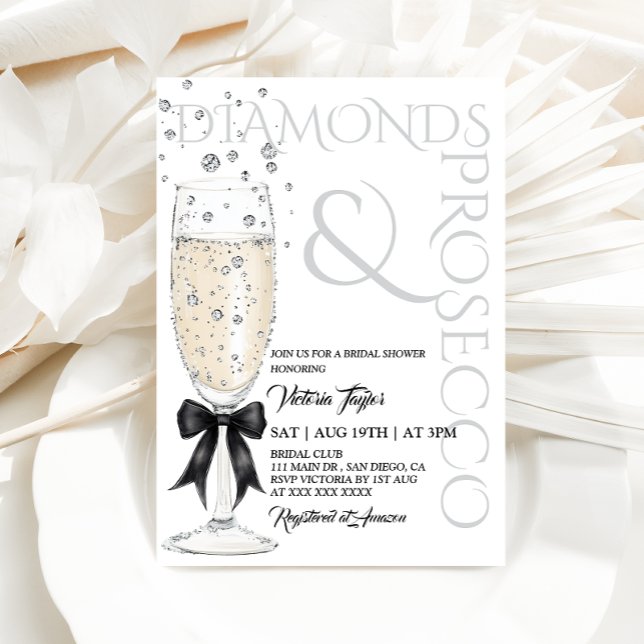Convites Chá de Noiva Elegante com Diamantes e Prosecco (Criador carregado)