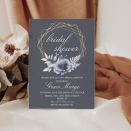 Convites Chá de Noiva Elegante com Letra Floral Azul