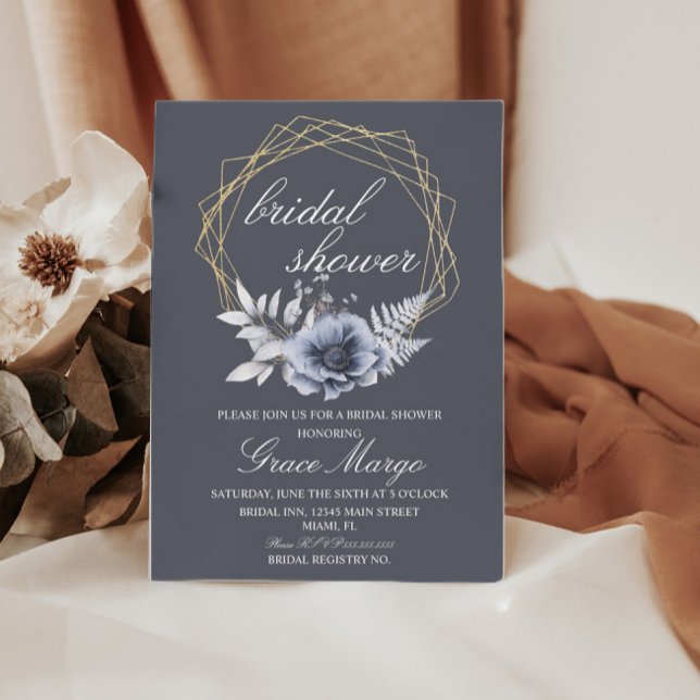 Convites Chá de Noiva Elegante com Letra Floral Azul (Criador carregado)