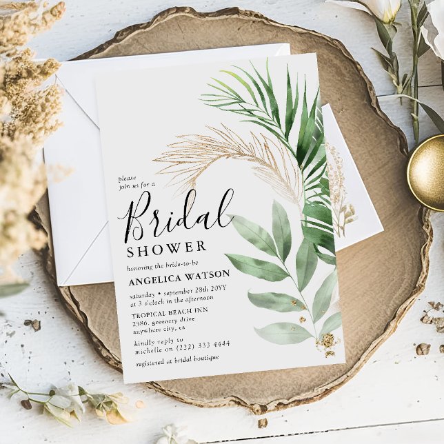 Convites Chá de Noiva Elegante com Vegetação Tropical e Dou (Criador carregado)