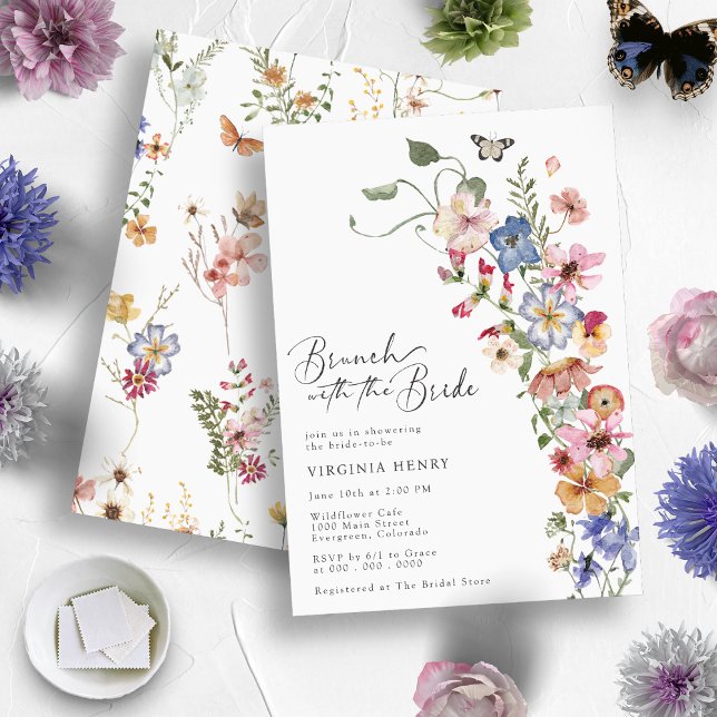Convites Chá de Noiva Elegante de Brunch (Boho Wildflowers - Elegant Brunch with the Bride - Bridal Shower Invitation
)