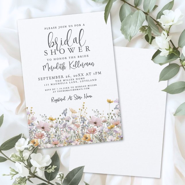 Convites Chá de Noiva Elegante de Flores Silvestres (Elegant Wildflower Bridal Shower Invitation)