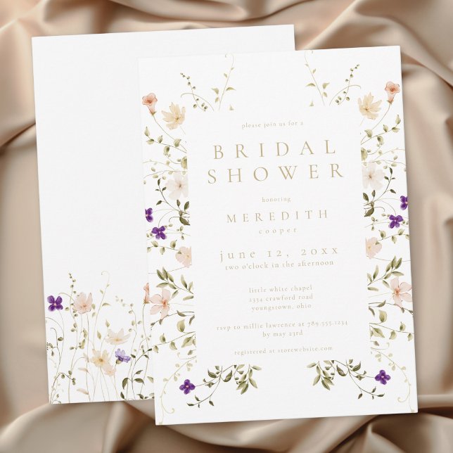 Convites Chá de Noiva Elegante de Flores Silvestres Românti (Elegant Romantic Wildflower Bridal Shower Invitation)