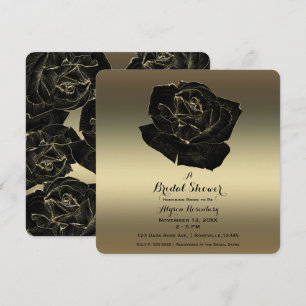 Convites Chá de Noiva Elegante Dourado e Rosa Preta