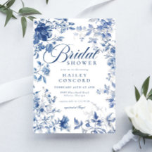 Chá de Noiva Elegante em Azul Toile de Chinoiserie