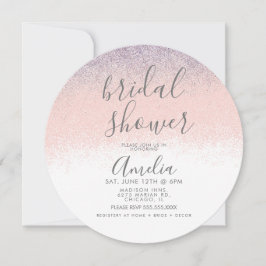 Convites Chá de Noiva Elegante Faux Ombré Brilho Rosa 