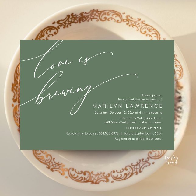 Convites Chá de Noiva Elegante Romântico em Tons de Verde M (Elegant Romance Bridal Shower Brewery Celebration Invitation Card in Sage Green)