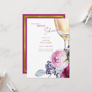 Convites Chá de Noiva Elegante Rosa Fúcsia e Dourado