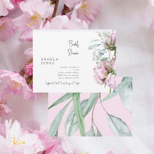 Convites Chá de Noiva Elegantes Peônias Rosa