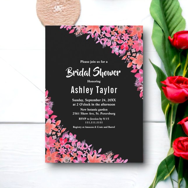 Convites Chá de Noiva em Aquarela Boho Floral País Negro (Criador carregado)