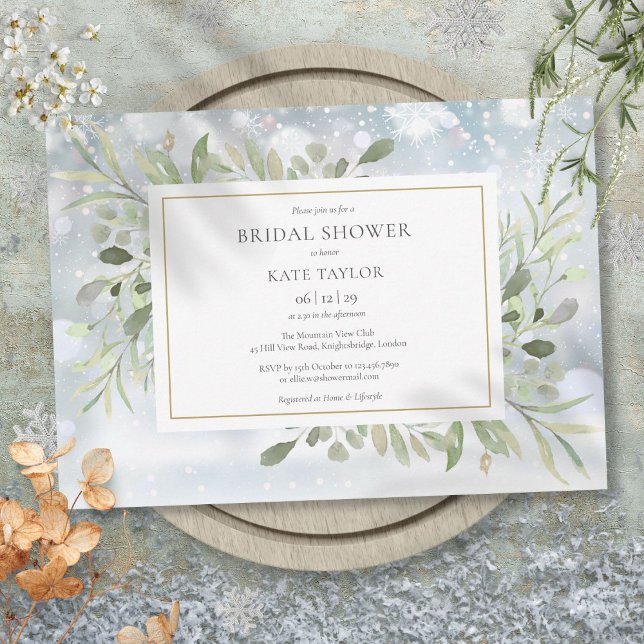 Convites Chá de Noiva em Aquarela de Inverno (Winter Watercolor Greenery Bridal Shower Invitation)