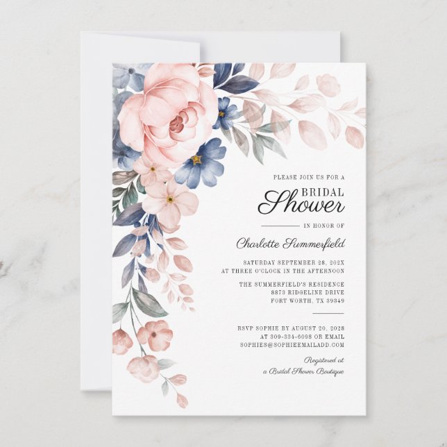 Convites Chá de Noiva em Rosa com Letra Script e Aquarela (Frente)