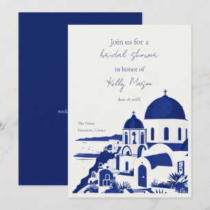 Convites Chá de Noiva em Santorini, Grécia, Aquarela