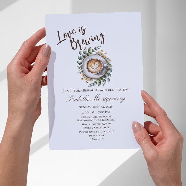 Convites Chá de Noiva Espresso Floral Love Is Brewing (Love Is Brewing Espresso Floral Bridal Shower Invitations)