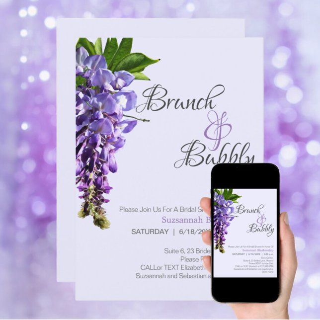 Convites Chá de Noiva Espumante de Brunch com Lindas Wistér (invitation front also available as a download)