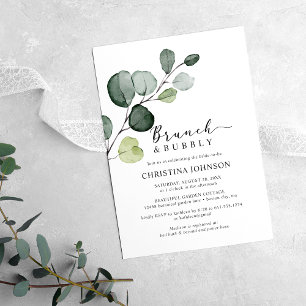 Convites Chá de Noiva Eucalipto Verde Brunch Bubbly