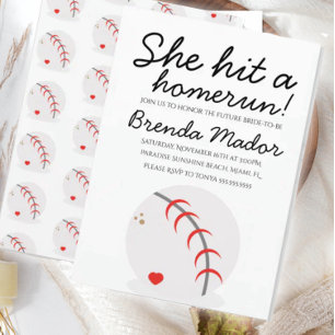 Convites Chá de Noiva Fã de Esportes de Beisebol Home Run