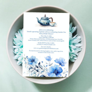 Convites Chá de Noiva Festa de Jardim Floral Azul