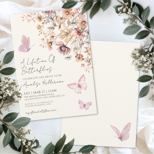 Convites Chá de Noiva Flor Silvestre Borboleta (Butterfly Wildflower Bridal Shower Invitation)