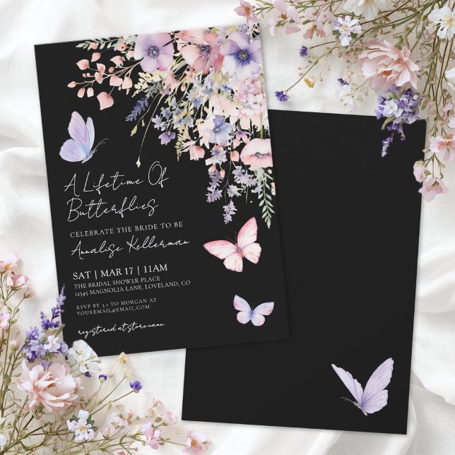 Convites Chá de Noiva Flor Silvestre Borboleta (Butterfly Wildflower Bridal Shower Invitation )