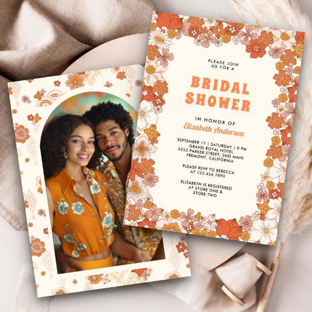 Convites Chá de Noiva Flor Silvestre Laranja Cremoso Groovy (Criador carregado)