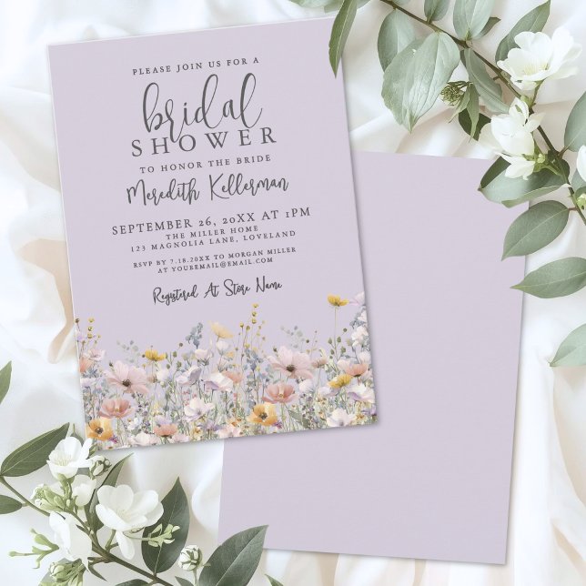 Convites Chá de Noiva Flor Silvestre Roxa (Purple Wildflower Bridal Shower Invitation )
