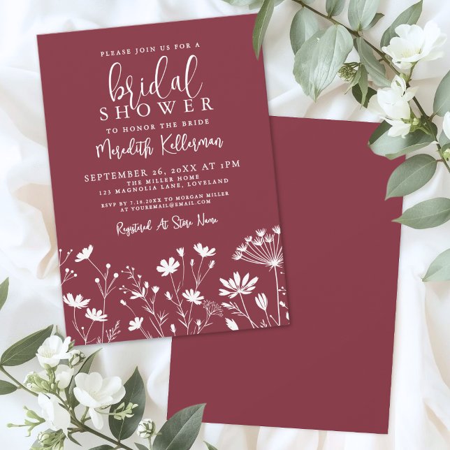 Convites Chá de Noiva Flor Silvestre Vermelha (Wildflower Red Bridal Shower Invitation)