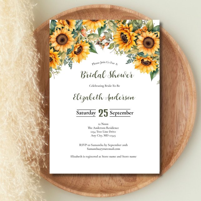 Convites Chá de Noiva Florais Aquarela Girassóis (Sunflowers Rustic Country Bridal Shower Invitation)