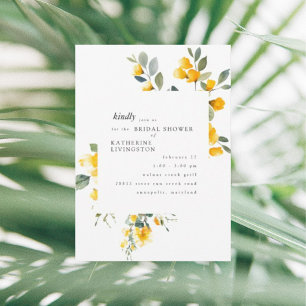 Convites Chá de Noiva Floral Amarelo Aquarela